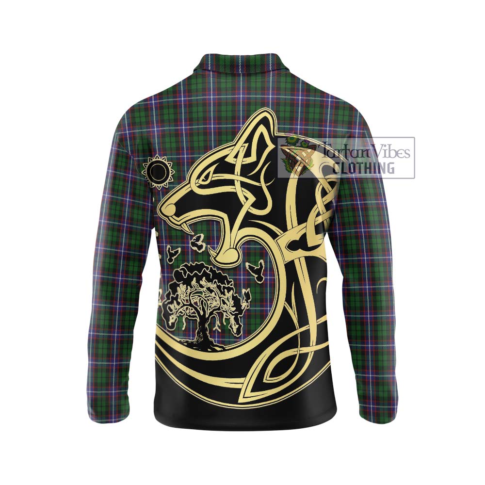 Russell Tartan Long Sleeve Polo Shirt with Family Crest Celtic Wolf Style - Tartan Vibes Clothing