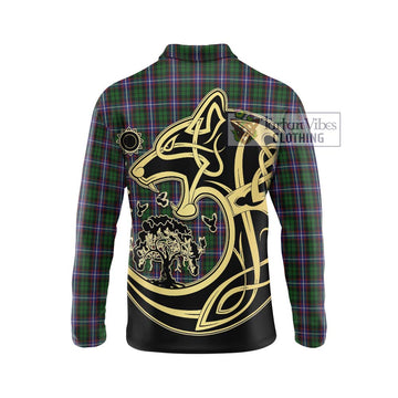 Russell Tartan Long Sleeve Polo Shirt with Family Crest Celtic Wolf Style - Tartan Vibes Clothing