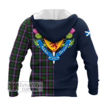 Russell Tartan Knitted Hoodie Alba with Scottish Lion Royal Arm Half Style - Tartan Vibes Clothing