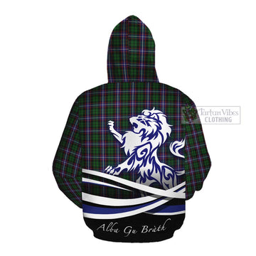 Russell Tartan Cotton Hoodie with Alba Gu Brath Regal Lion Emblem Pullover Hoodie - Tartan Vibes Clothing