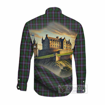 Tartan Vibes Clothing Russell Tartan Family Crest Long Sleeve Button Shirt with Scottish Ancient Castle Style