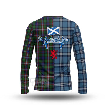 Russell Tartan Long Sleeve T-Shirt Happy St. Andrew's Day Half Tartan Style - Tartan Vibes Clothing