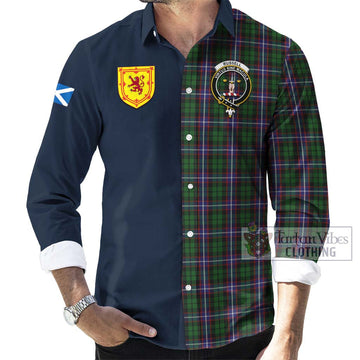 Tartan Vibes Clothing Russell Tartan Long Sleeve Button Shirt with Scottish Lion Royal Arm Half Style