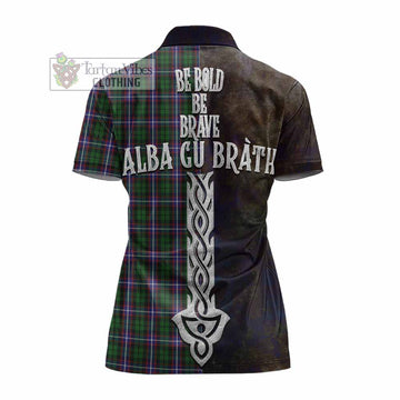 Russell Tartan Family Crest Women's Polo Shirt Alba Gu Brath Be Brave Lion Ancient Style - Tartan Vibes Clothing
