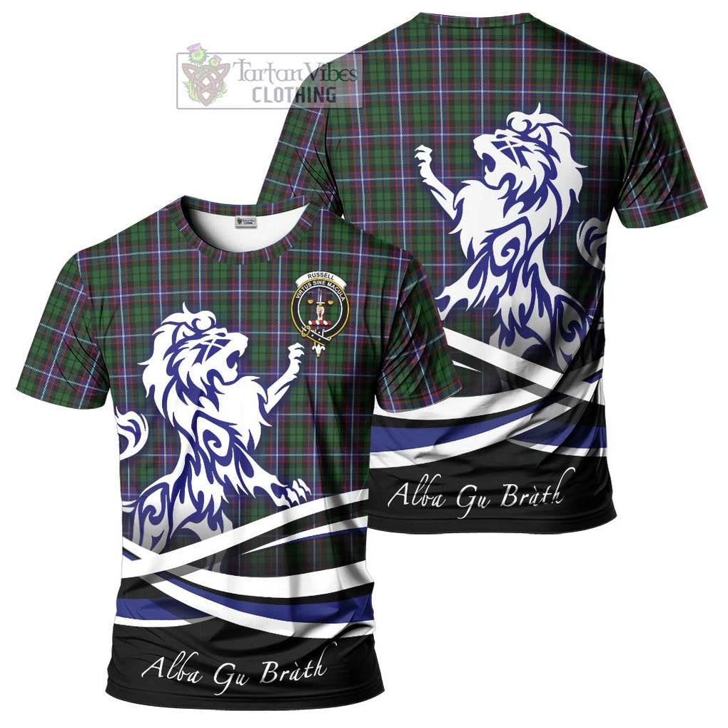 Russell Tartan Cotton T-shirt with Alba Gu Brath Regal Lion Emblem Women's Shirt - Tartan Vibes Clothing