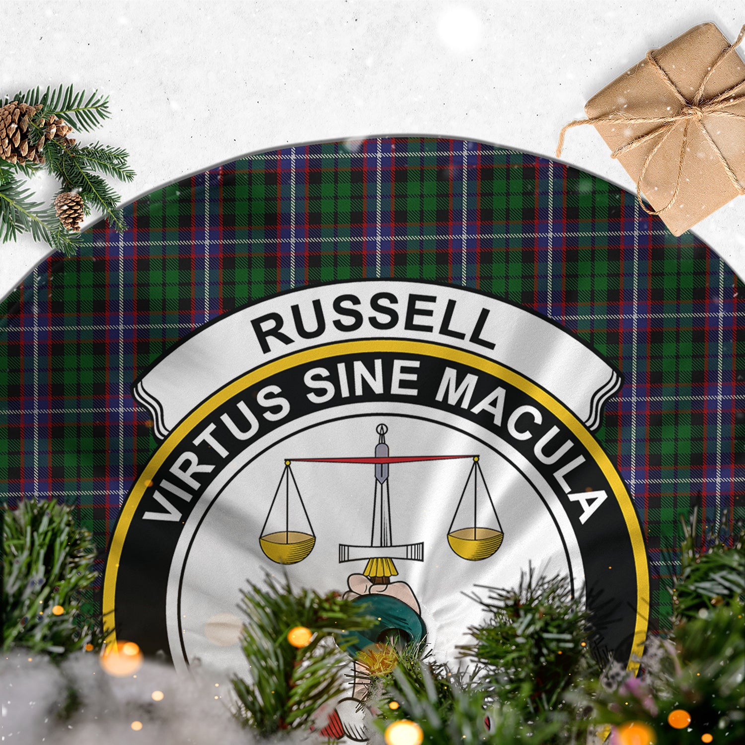 Russell Tartan Christmas Tree Skirt with Family Crest - Tartan Vibes Clothing