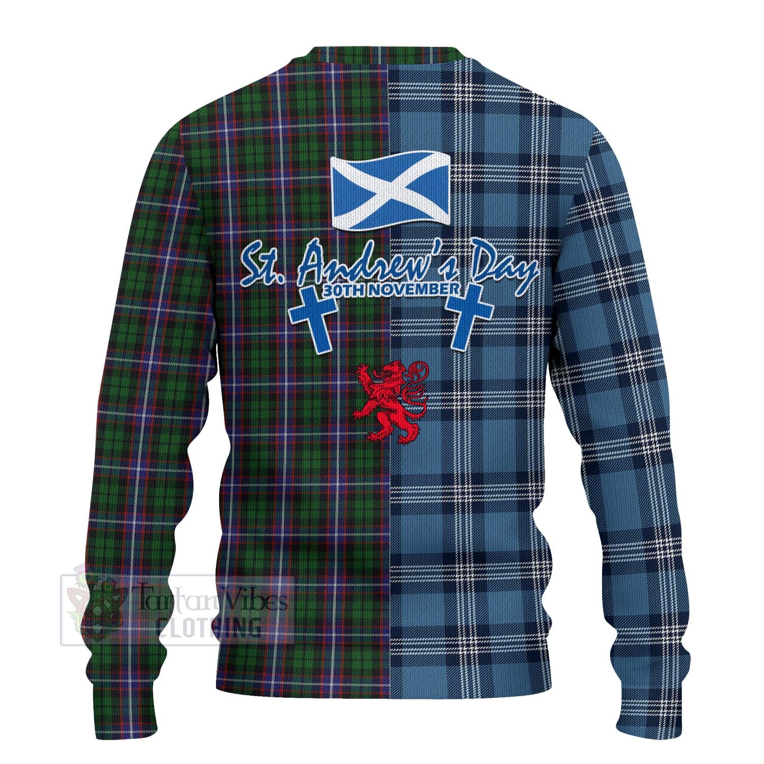 Russell Tartan Knitted Sweater Happy St. Andrew's Day Half Tartan Style - Tartan Vibes Clothing