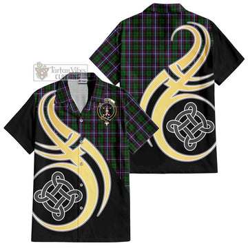 Russell Tartan Hawaiian Shirt with Family Crest and Celtic Symbol Style - Tartan Vibes Clothing