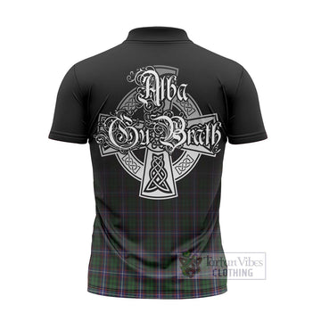 Russell Tartan Zipper Polo Shirt Featuring Alba Gu Brath Family Crest Celtic Inspired - Tartan Vibes Clothing