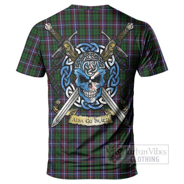Russell Tartan T-Shirt with Family Crest Celtic Skull Style - Tartan Vibes Clothing