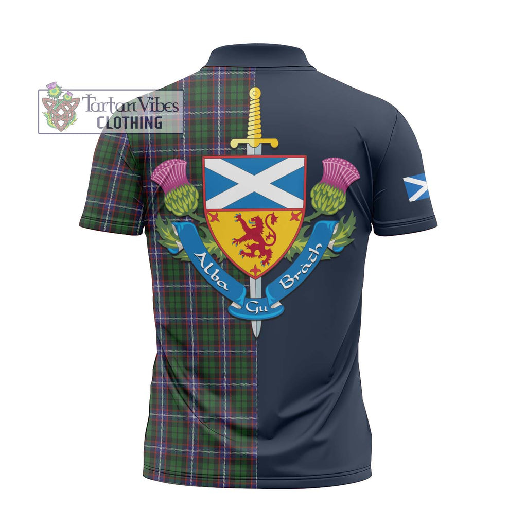 Russell Tartan Zipper Polo Shirt Alba with Scottish Lion Royal Arm Half Style - Tartan Vibes Clothing