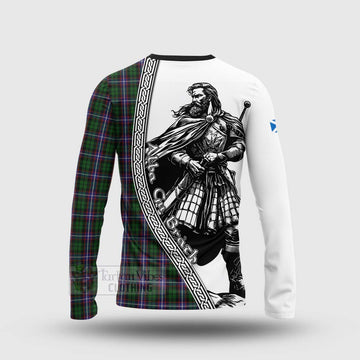 Russell Tartan Clan Crest Long Sleeve T-Shirt with Highlander Warrior Celtic Style - Tartan Vibes Clothing