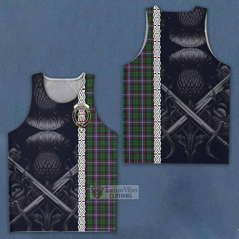 Russell Tartan Men's Tank Top with Family Crest Cross Sword Thistle Celtic Vibes - Tartan Vibes Clothing