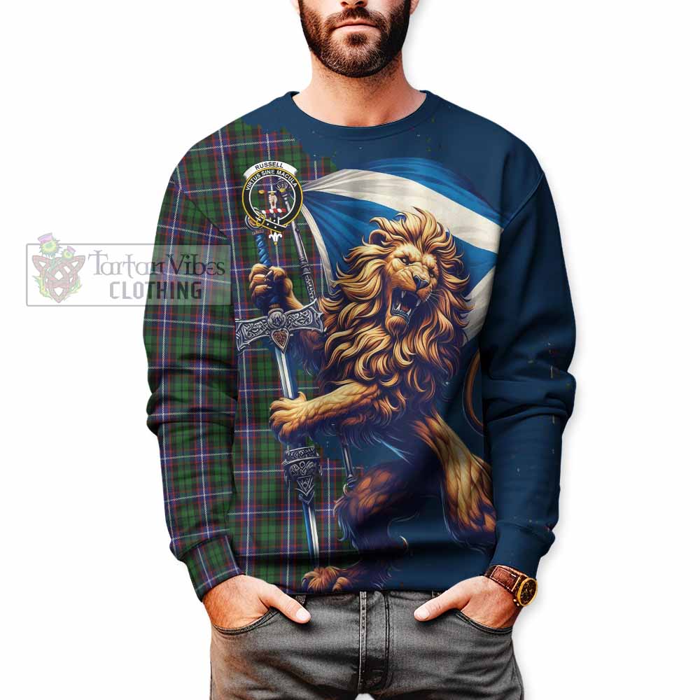 Russell Tartan Family Crest Sweatshirt with Scottish Majestic Lion - Tartan Vibes Clothing