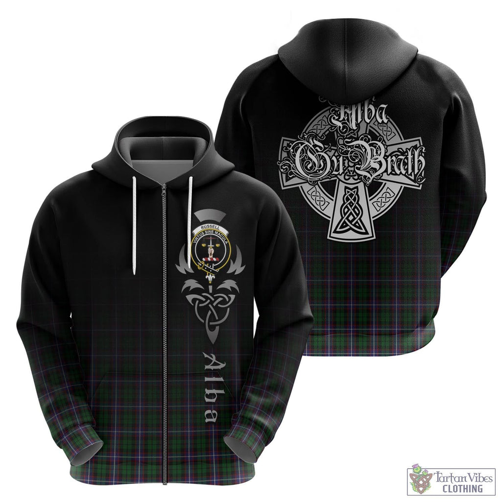 Russell Tartan Hoodie Featuring Alba Gu Brath Family Crest Celtic Inspired - Tartan Vibes Clothing