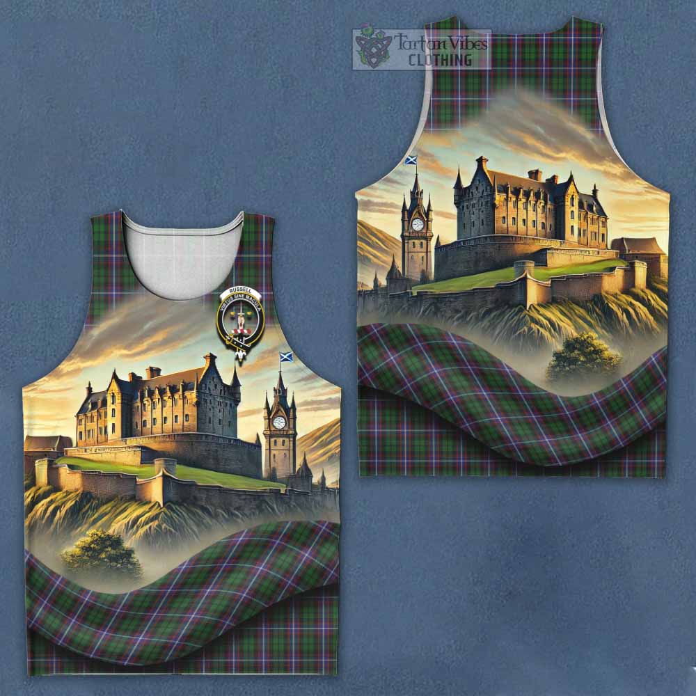Russell Tartan Family Crest Men's Tank Top with Scottish Ancient Castle Style - Tartan Vibes Clothing
