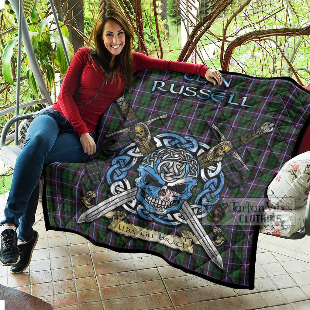 Russell Tartan Quilt with Celtic Skull Alba Gu Brath Style - Tartan Vibes Clothing