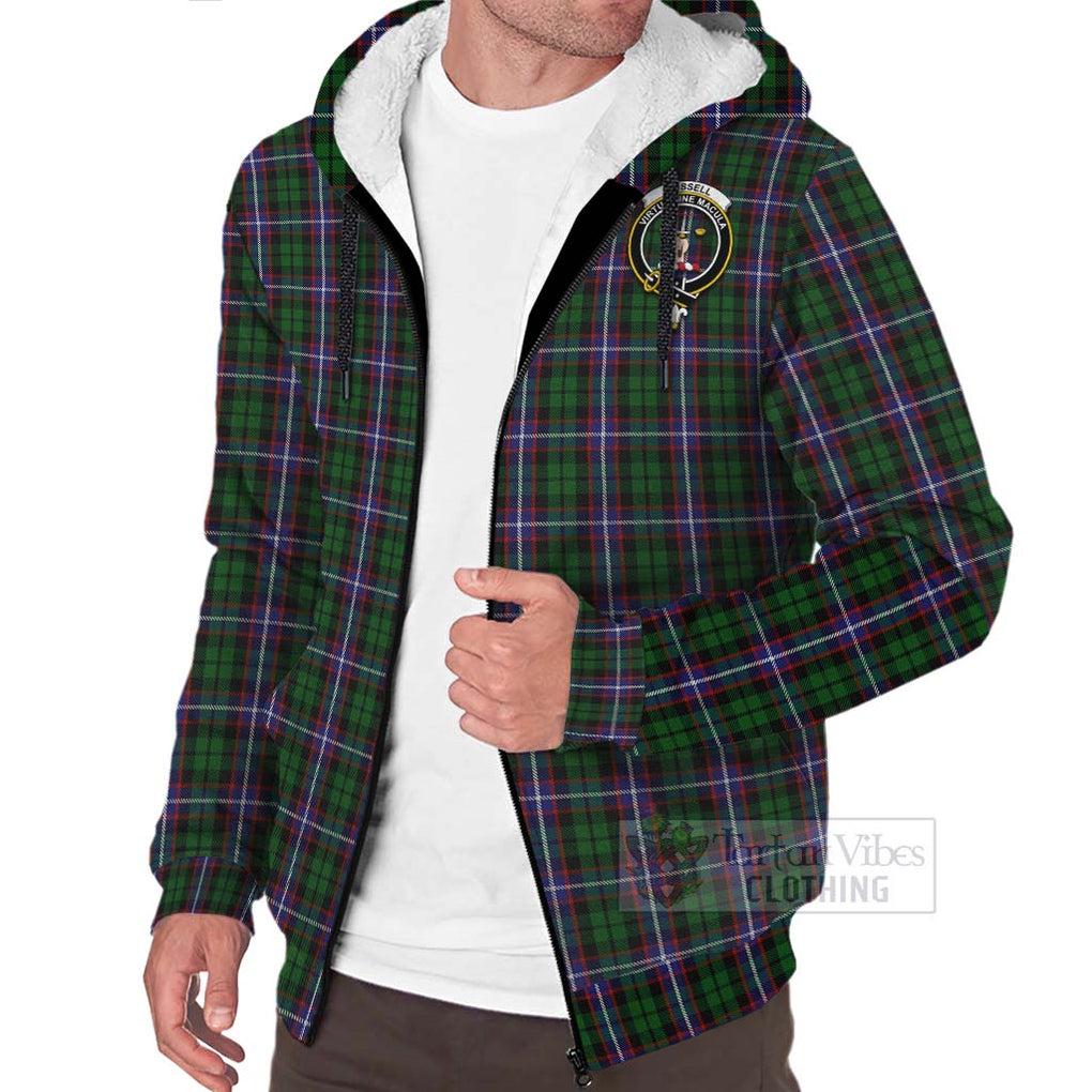 Russell Tartan Sherpa Hoodie with Family Crest Celtic Skull Style Unisex - Tartan Vibes Clothing