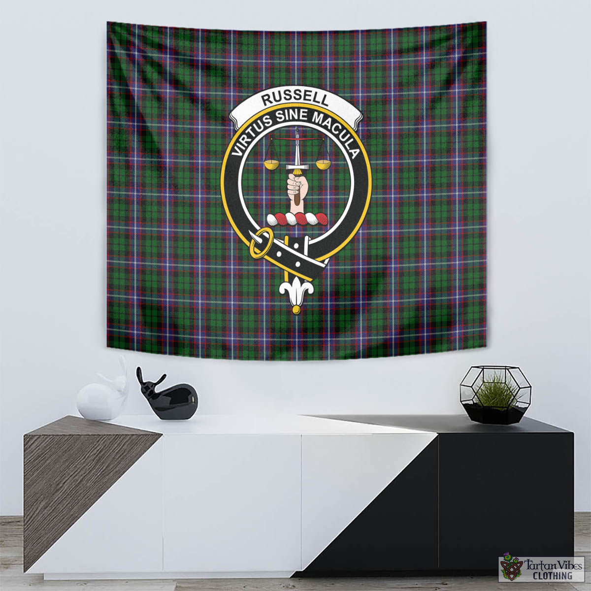 Russell Tartan Tapestry Wall Hanging and Home Decor for Room with Family Crest - Tartan Vibes Clothing