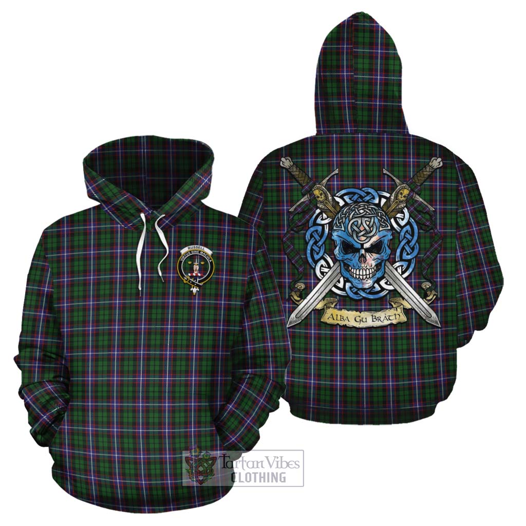 Russell Tartan Cotton Hoodie with Family Crest Celtic Skull Style Zip Hoodie - Tartan Vibes Clothing