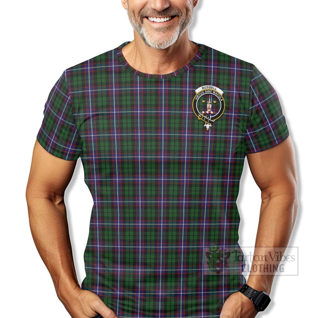 Russell Tartan T-Shirt with Family Crest Celtic Skull Style - Tartan Vibes Clothing