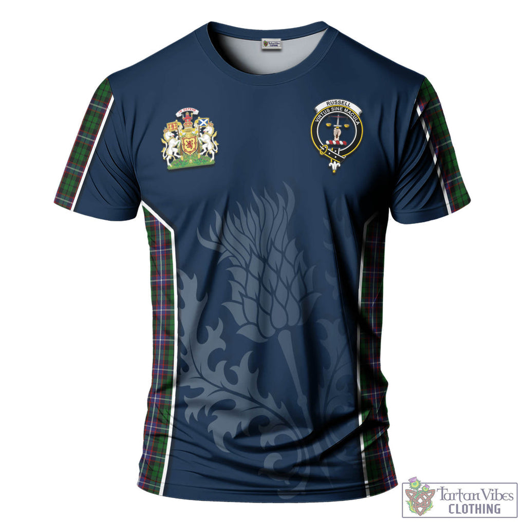 Tartan Vibes Clothing Russell Tartan T-Shirt with Family Crest and Scottish Thistle Vibes Sport Style