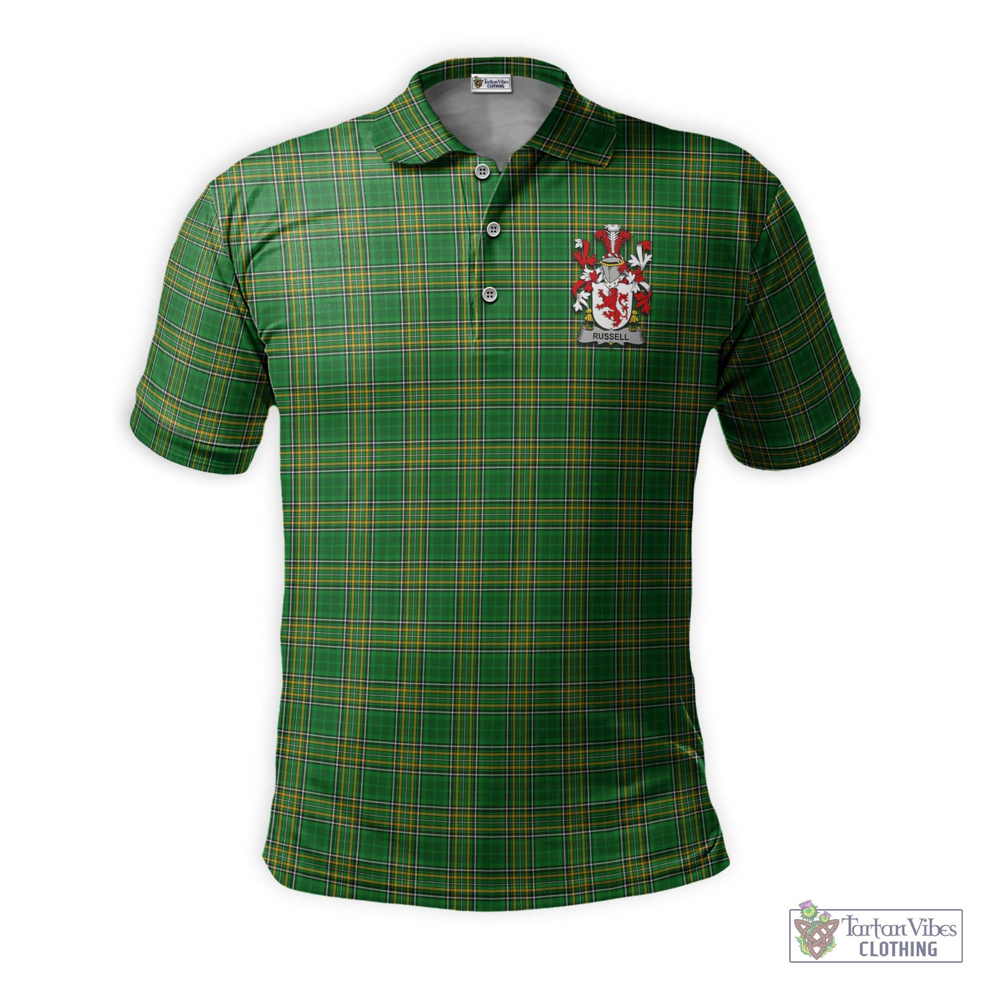Tartan Vibes Clothing Russell Ireland Clan Tartan Polo Shirt with Coat of Arms
