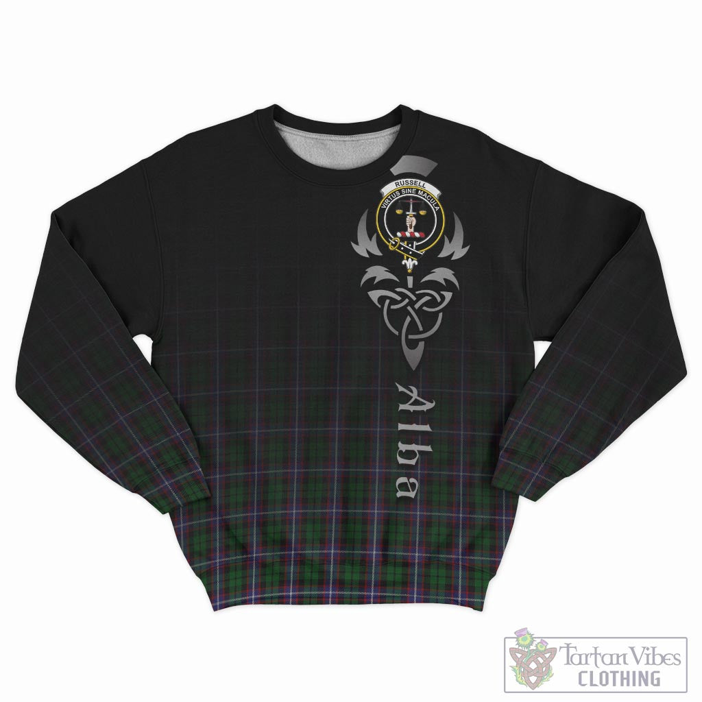 Russell Tartan Sweatshirt Featuring Alba Gu Brath Family Crest Celtic Inspired - Tartan Vibes Clothing