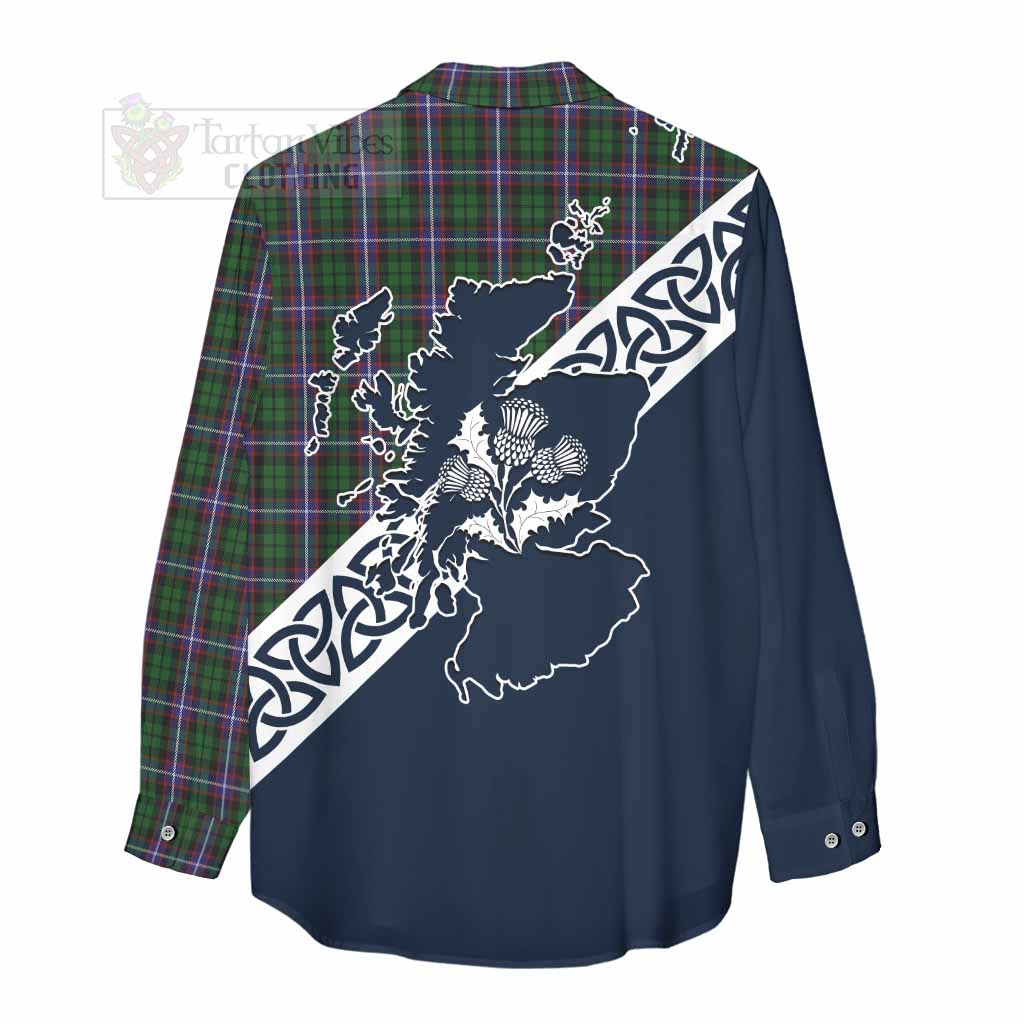 Russell Tartan Women's Casual Shirt Featuring Thistle and Scotland Map - Tartan Vibes Clothing