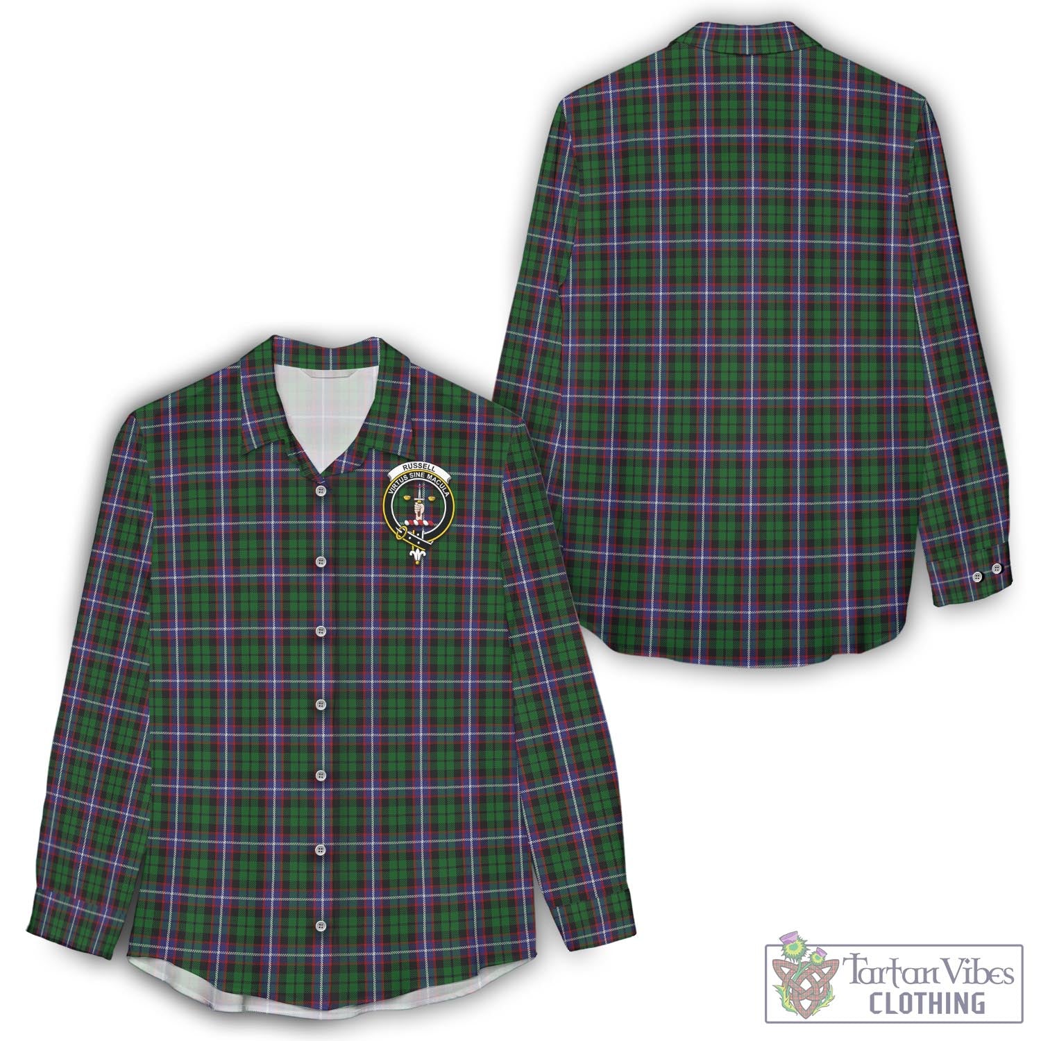 Tartan Vibes Clothing Russell Tartan Womens Casual Shirt with Family Crest
