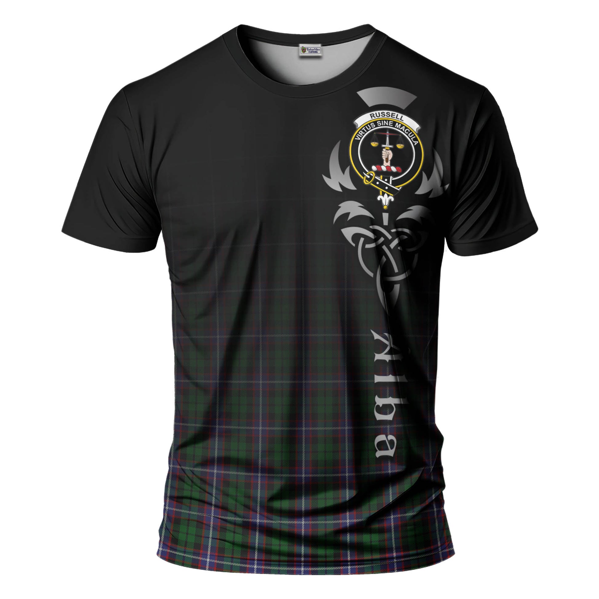 Russell Tartan T-Shirt Featuring Alba Gu Brath Family Crest Celtic Inspired - Tartan Vibes Clothing
