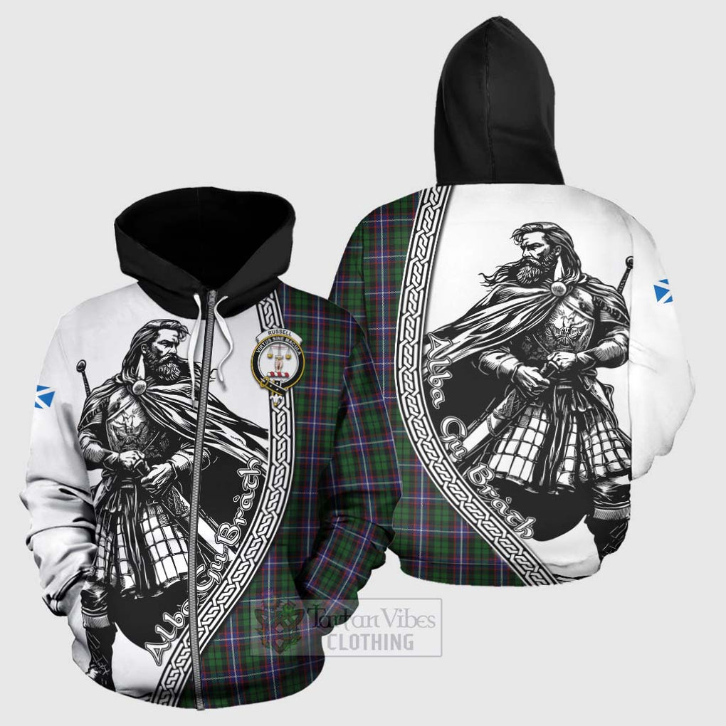 Russell Tartan Clan Crest Hoodie with Highlander Warrior Celtic Style - Tartan Vibes Clothing