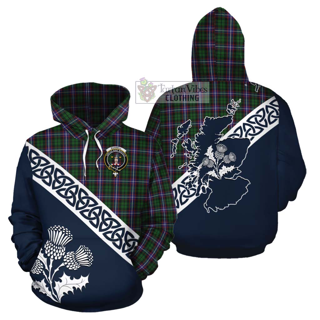 Russell Tartan Cotton Hoodie Featuring Thistle and Scotland Map Zip Hoodie - Tartan Vibes Clothing