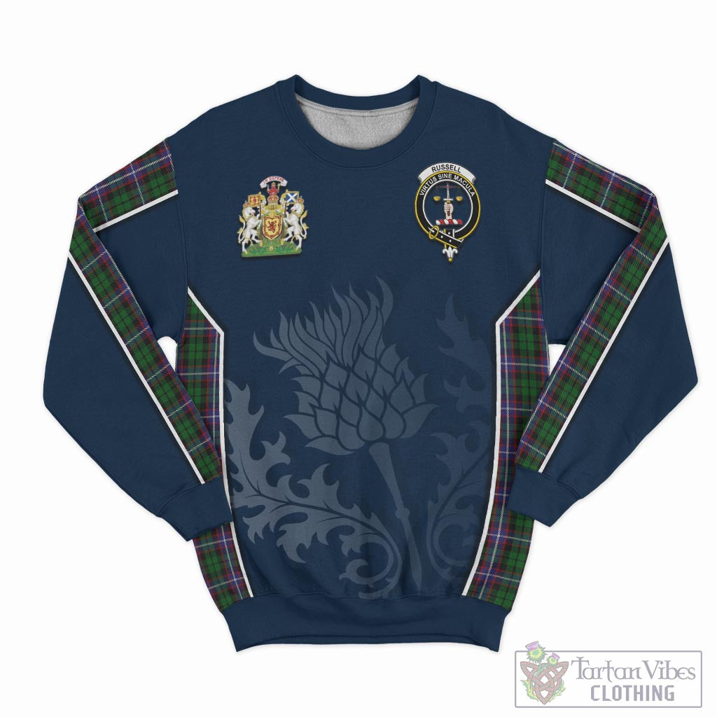 Russell Tartan Sweatshirt with Family Crest and Scottish Thistle Vibes Sport Style - Tartan Vibes Clothing