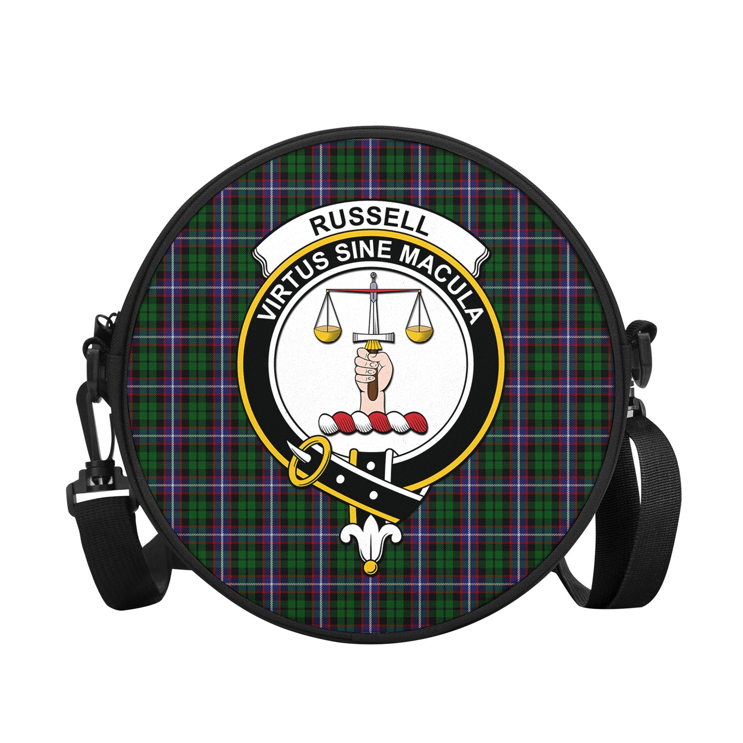 Russell Tartan Round Satchel Bags with Family Crest - Tartan Vibes Clothing