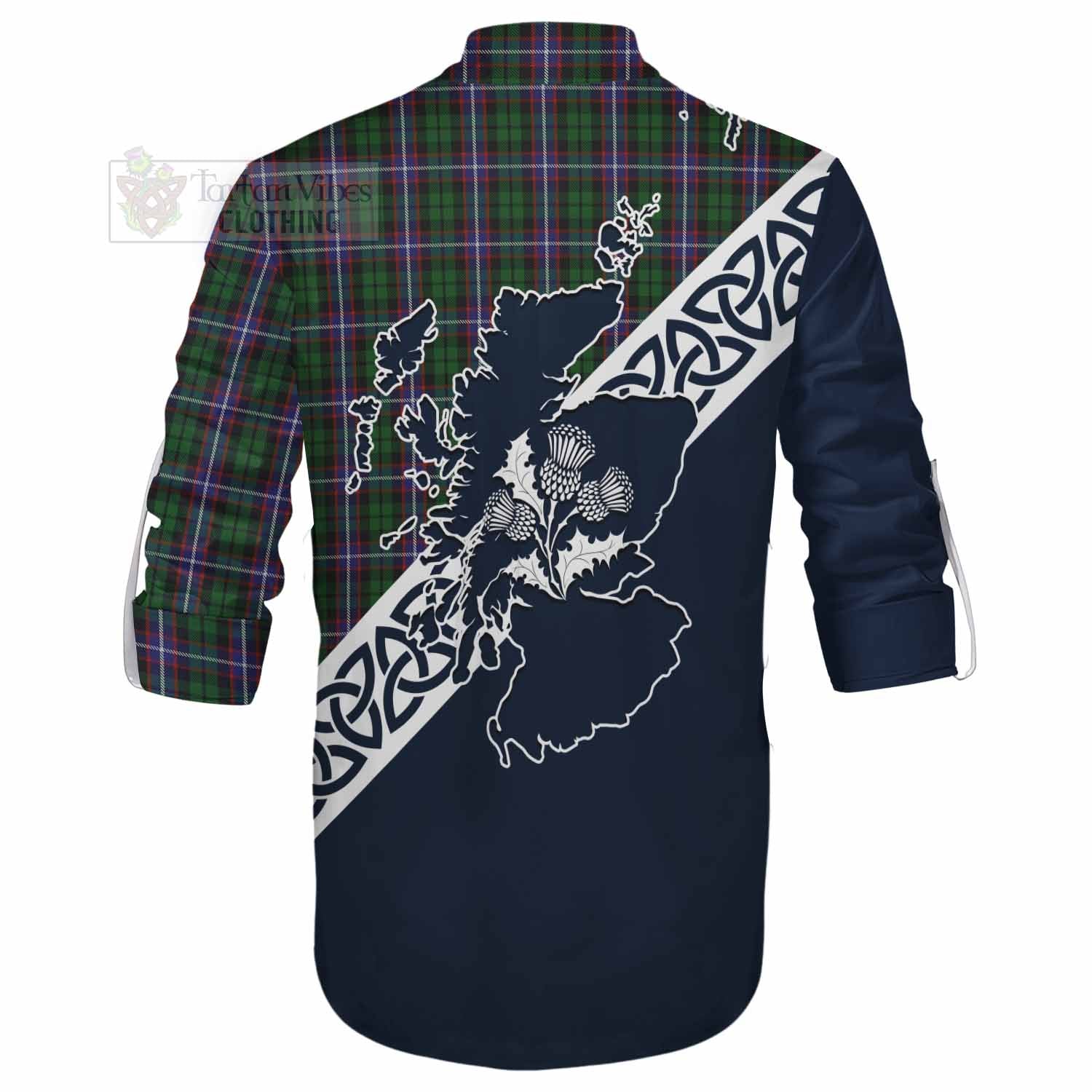 Russell Tartan Ghillie Kilt Shirt Featuring Thistle and Scotland Map - Tartan Vibes Clothing