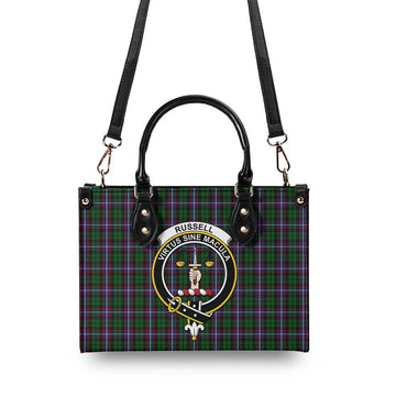 Russell Tartan Luxury Leather Handbags with Family Crest L - Tartan Vibes Clothing