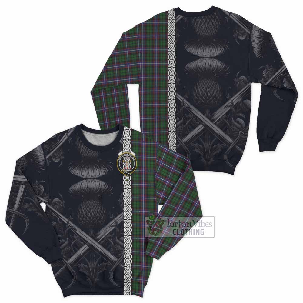 Russell Tartan Sweatshirt with Family Crest Cross Sword Thistle Celtic Vibes - Tartan Vibes Clothing
