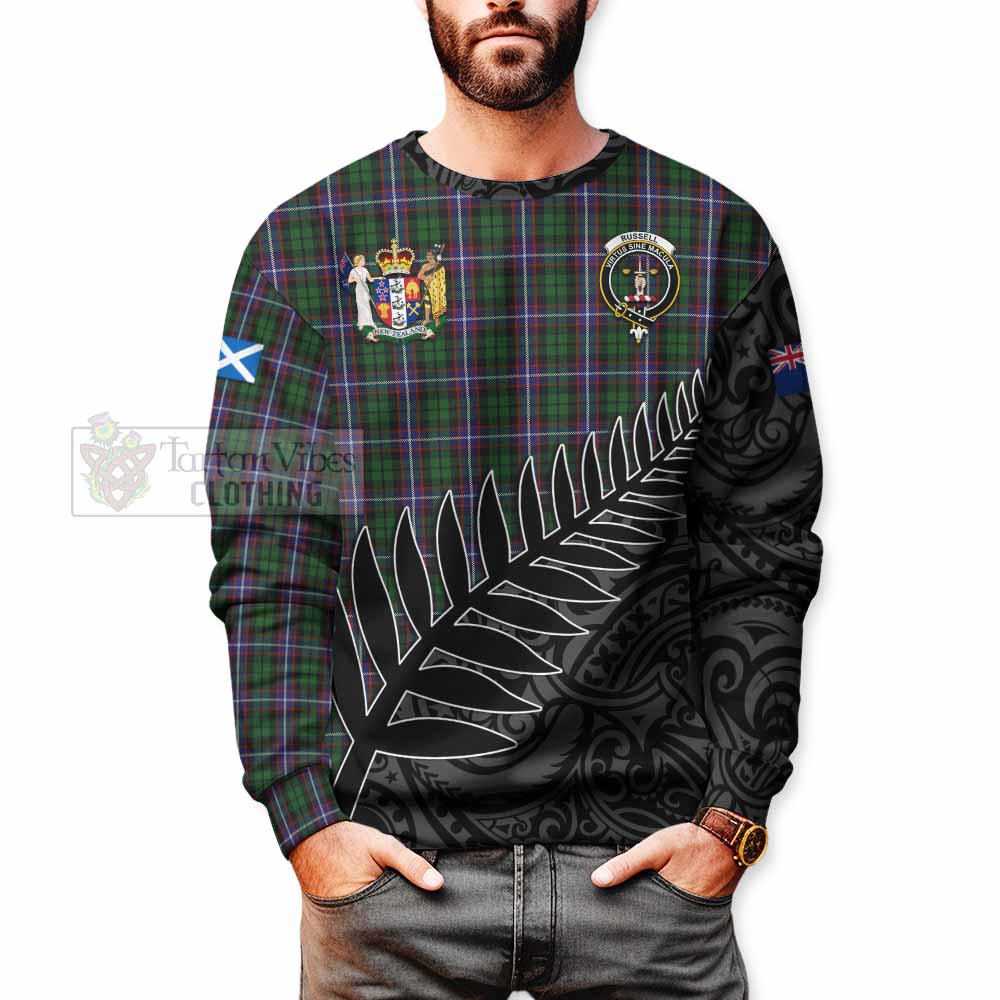 Russell Crest Tartan Sweatshirt with New Zealand Silver Fern Half Style - Tartan Vibes Clothing