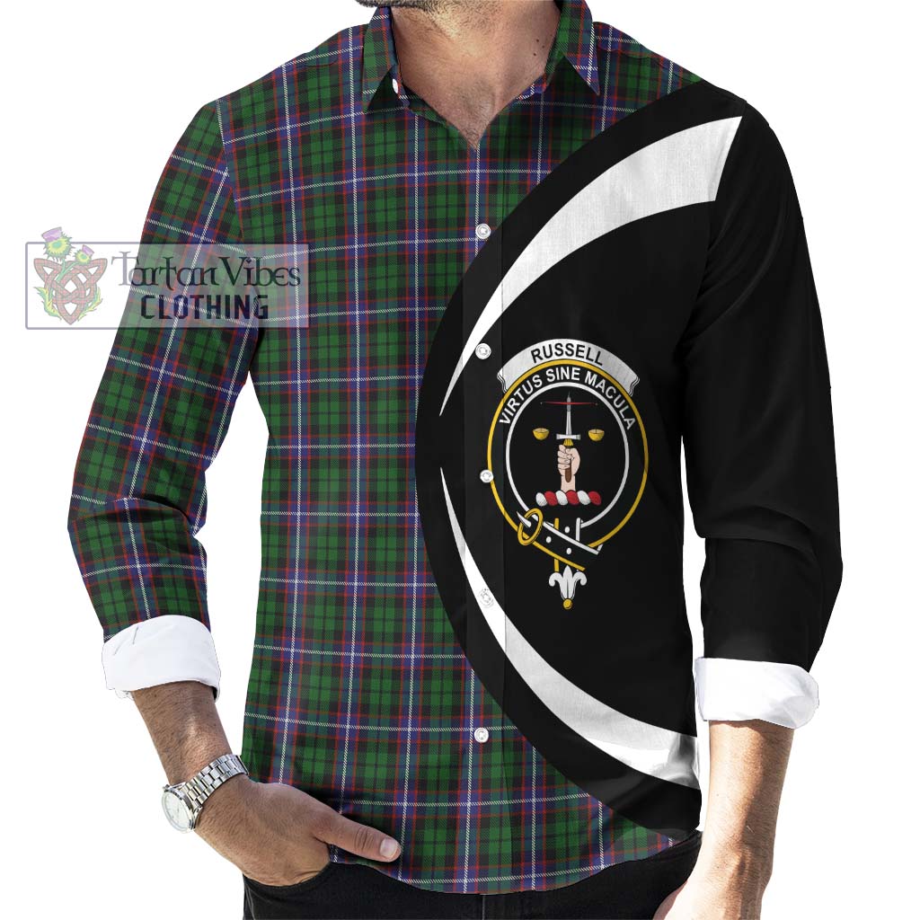 Russell Tartan Long Sleeve Button Up with Family Crest Circle Style - Tartan Vibes Clothing