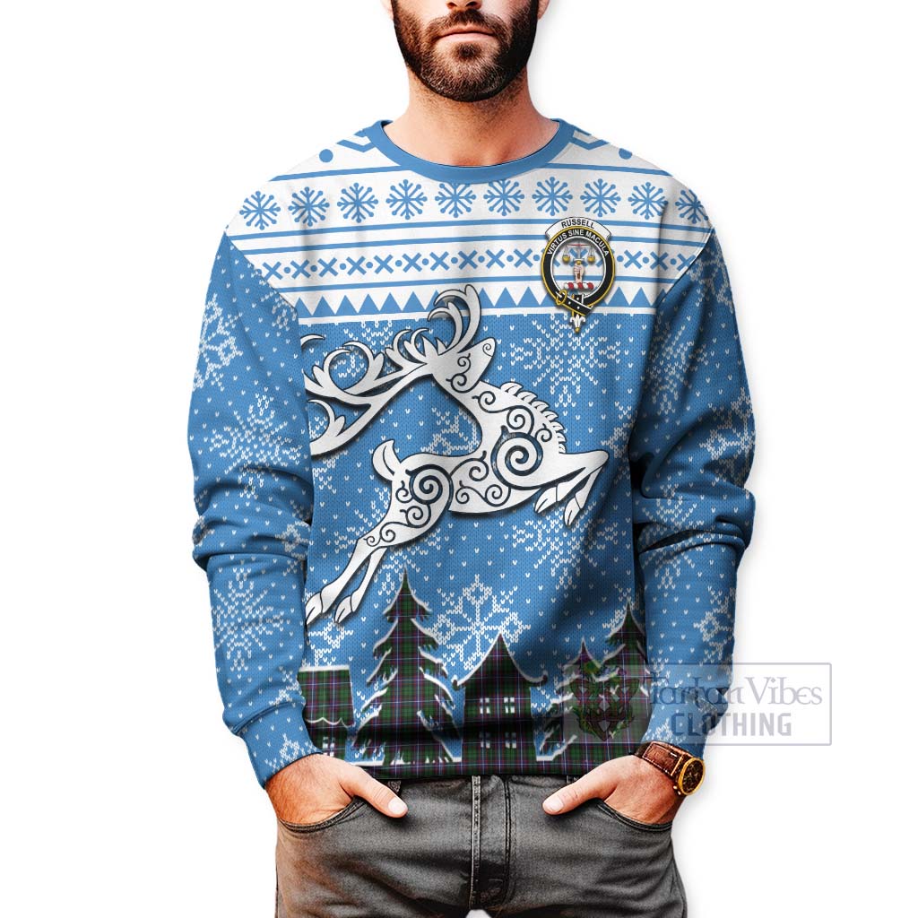 Russell Clan Christmas Sweatshirt Celtic Reindeer Style - Tartan Vibes Clothing