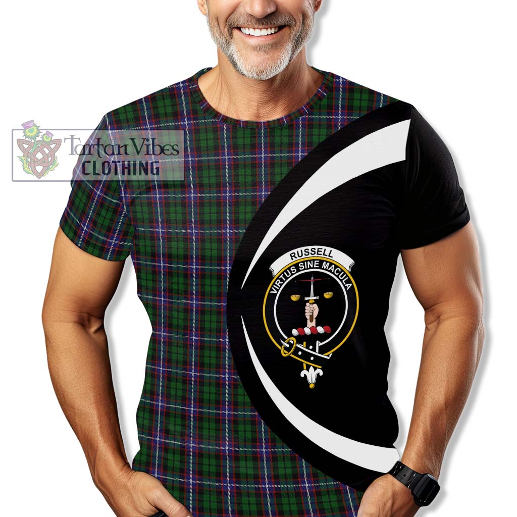 Russell Tartan T-Shirt with Family Crest Circle Style - Tartan Vibes Clothing