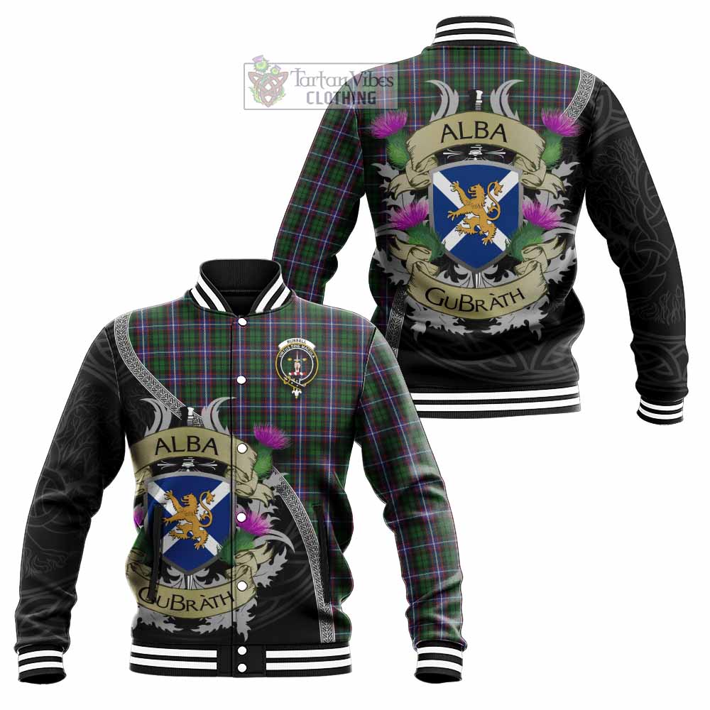 Russell Tartan Family Crest Baseball Jacket Lion Rampant Royal Thistle Shield Celtic Inspired - Tartan Vibes Clothing