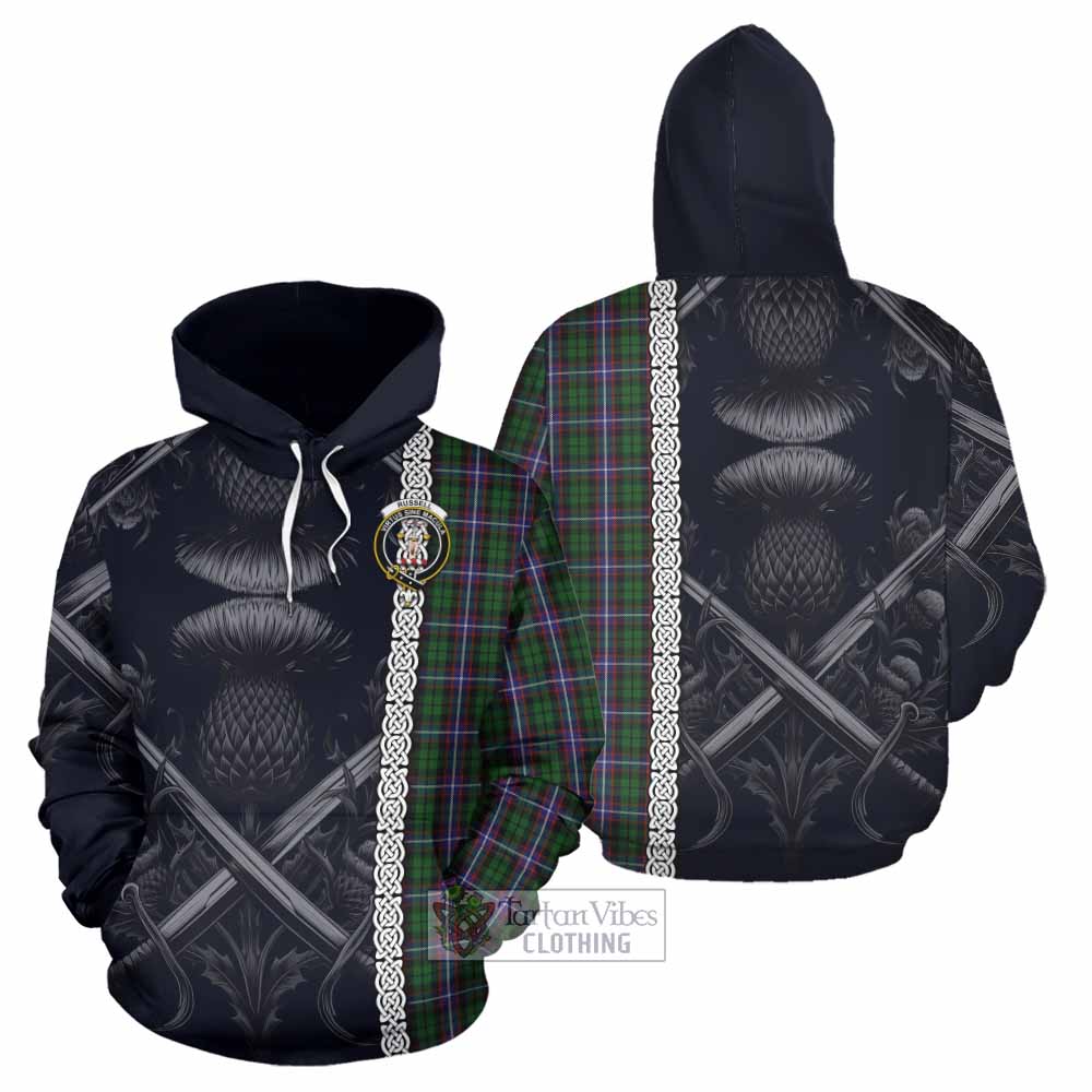 Russell Tartan Hoodie with Family Crest Cross Sword Thistle Celtic Vibes - Tartan Vibes Clothing