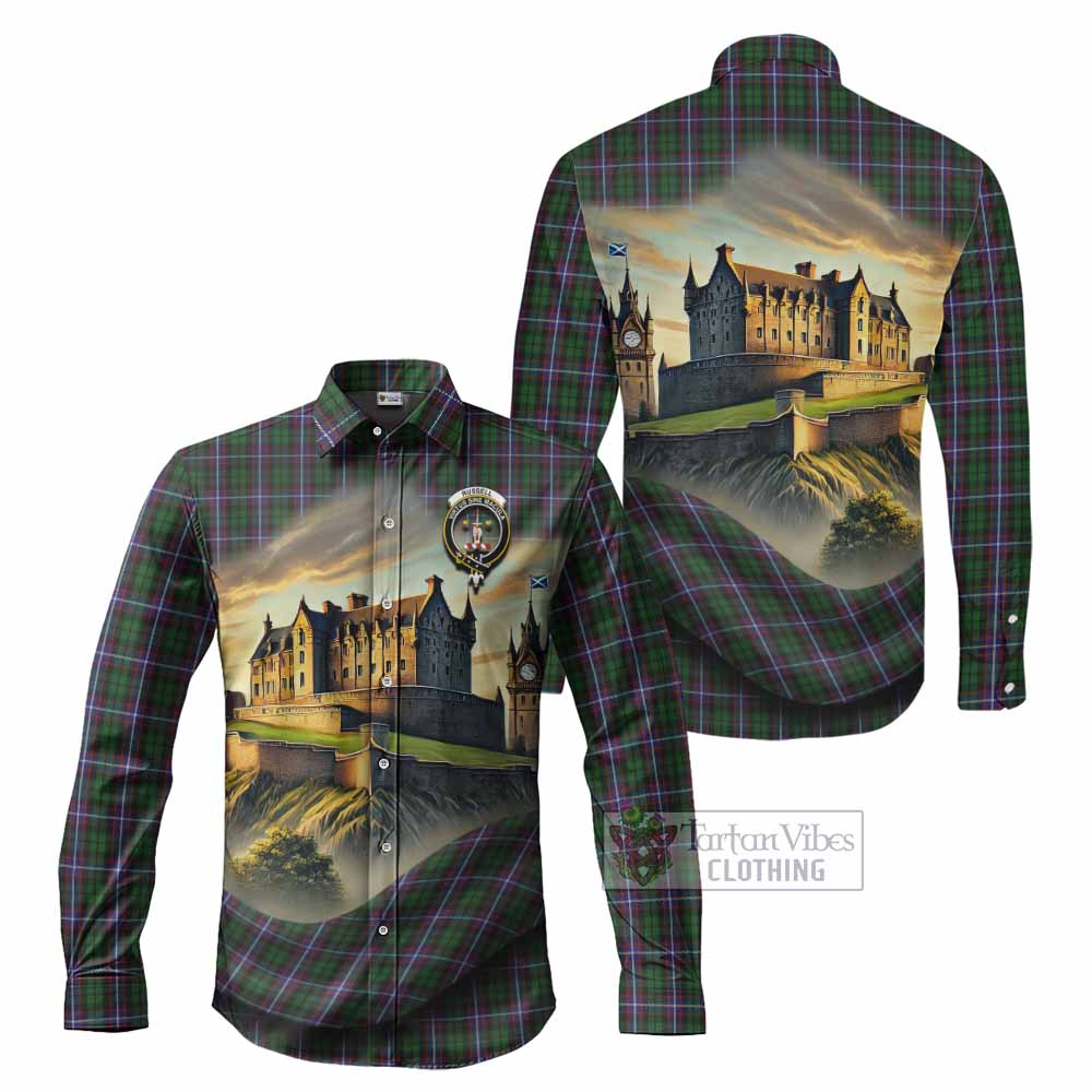 Tartan Vibes Clothing Russell Tartan Family Crest Long Sleeve Button Shirt with Scottish Ancient Castle Style