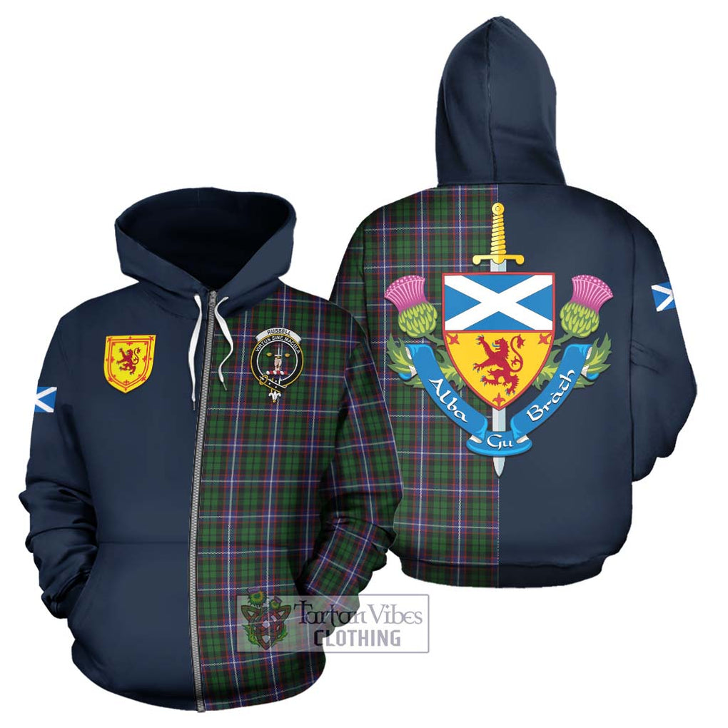 Russell Tartan Hoodie Alba with Scottish Lion Royal Arm Half Style - Tartan Vibes Clothing