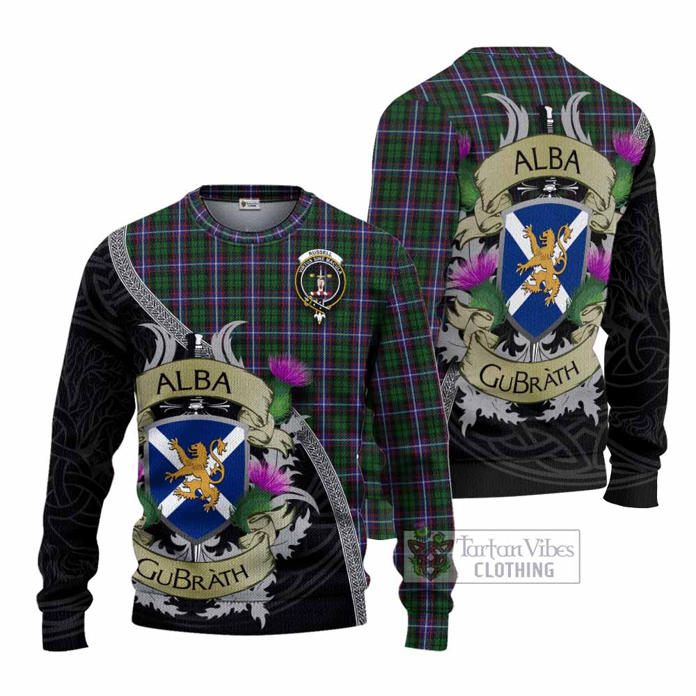 Russell Tartan Family Crest Knitted Sweater Lion Rampant Royal Thistle Shield Celtic Inspired - Tartan Vibes Clothing