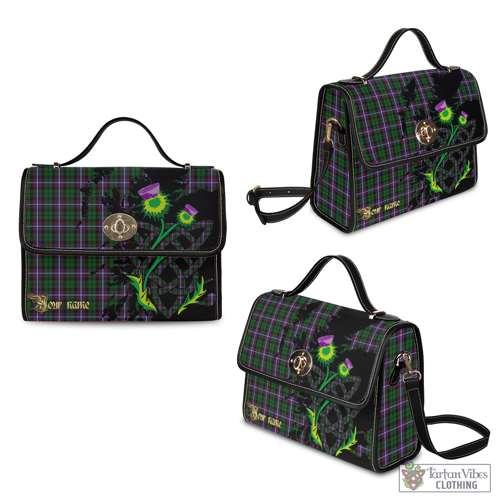 Tartan Vibes Clothing Russell Tartan Waterproof Canvas Bag with Scotland Map and Thistle Celtic Accents