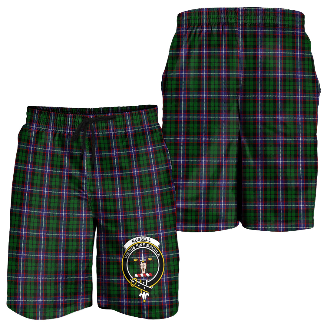 Russell Tartan Mens Shorts with Family Crest - Tartan Vibes Clothing