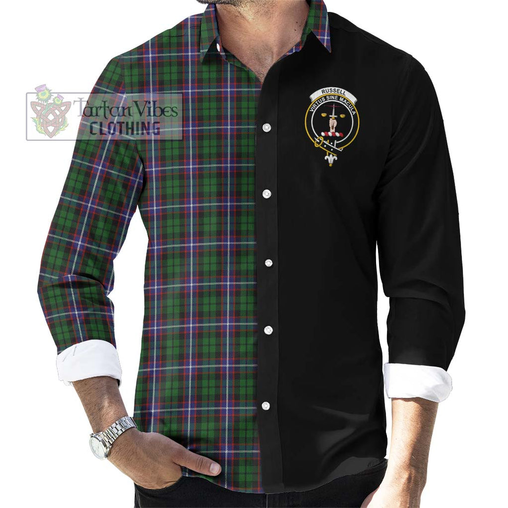 Russell Tartan Long Sleeve Button Shirt with Family Crest and Half Of Me Style - Tartanvibesclothing Shop